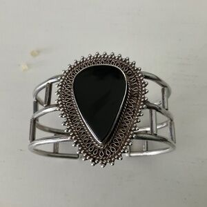 Vintage handmade fancy silver and onyx bracelet